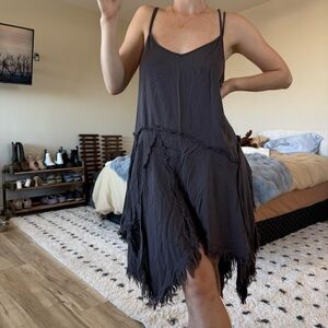 Free People Tattered Up Brown Slip Dress